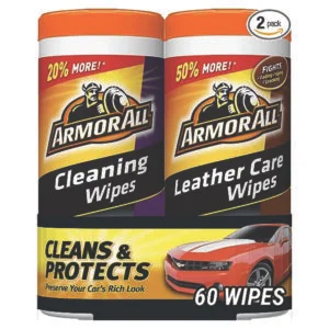 Car Cleaning Wipes and Leather Wipes by Armor All, Use on Car Interior, Truck Interior and Motorcycle Interior, 30 Count Each, 2 Pack