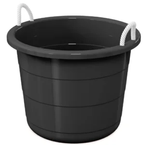 17 Gallon Plastic Tub with Rope Handles, Black