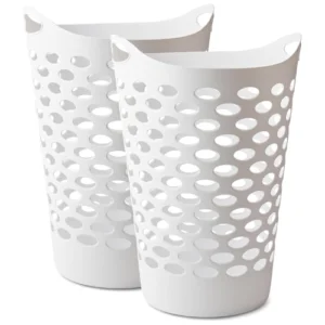2 Bushel Flexible Laundry Basket, Tall plastic hamper – Portable Round Bin with Carry Handles